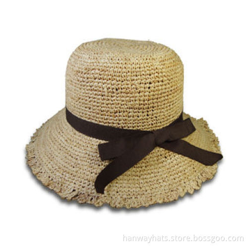 Ladies' Paper Straw Hat, Tied GG Bow Around the Crown, Free Edge Fashionable Design